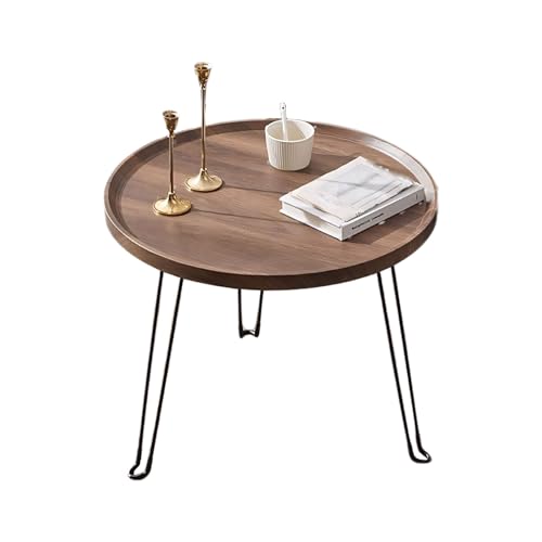 Beistelltisch Klappbar Couchtisch Holz Wohnzimmertisch: Klapptisch 1 PCS Sofatisch beistelltische Rund Größe: 40x40x38cm für Wohnzimmer Schlafzimmer Nachttisch mit Metallbeinen (Nussbaum, Einzel) von Awoyep