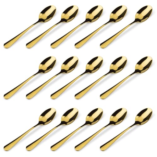 15 Stück Espressolöffel, 10,2 cm, Edelstahl, Mini-Löffel für Kaffee, Dessert, Eis [Gold] von Awpeye