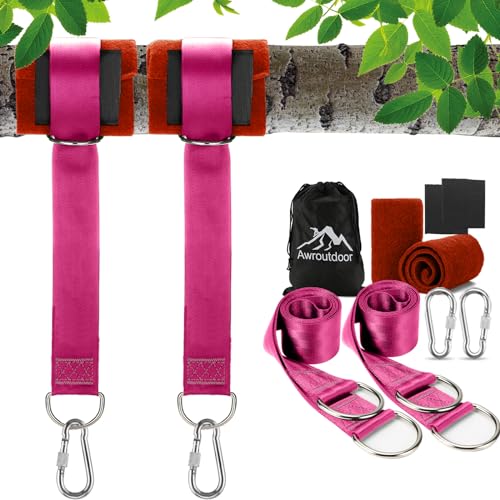 Awroutdoor Schaukel Befestigung, Hängematte Befestigung Befestigungsset Aufhängung Hängesessel Befestigung mit 2 Baumschutz Polster und 2 Premium Karabinern (Rot) von Awroutdoor