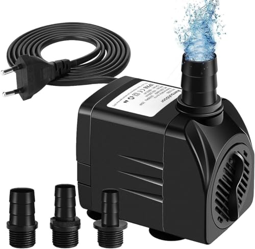 Awroutdoor Wasserpumpe Tauchpumpe, 2000L/H Aquariumpump für Teich Brunnen Aquarium Garten, Submersible Pumpe 3 Düse 13mm-16mm-19mm, Kabel1.9m(25W) von Awroutdoor