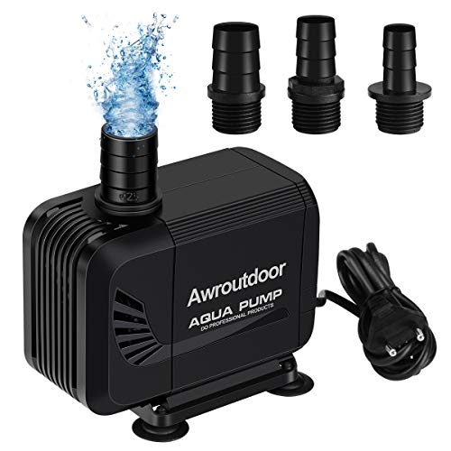 Awroutdoor Wasserpumpe Tauchpumpe, 2500L/H Aquariumpump für Teich Brunnen Aquarium Garten, Submersible Pumpe 3 Düse 19mm-22mm-25mm, Kabel1.9m(35W) von Awroutdoor
