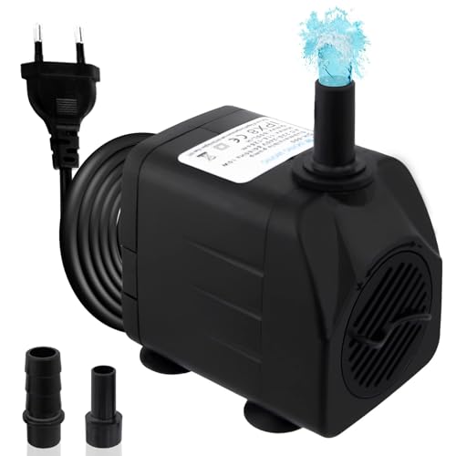 Awroutdoor Wasserpumpe Tauchpumpe, Ultraleise Teichpumpen,600L/H Aquariumpump für Teich Brunnen Aquarium Garten,Submersible Pumpe 2 Düse 8mm-13 mm, mit 4 starken Saugnäpfen(10W) von Awroutdoor