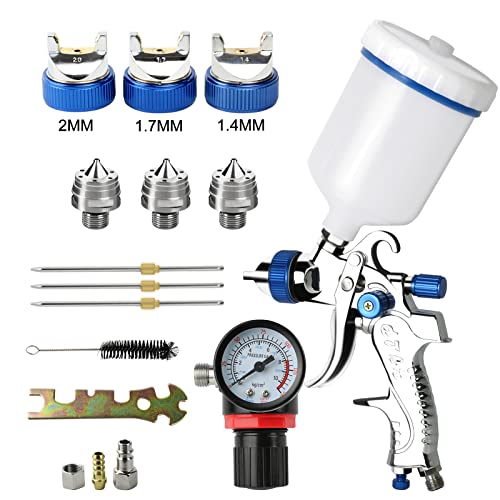 HVLP Professional 600 cc mit 3 Düsen 1,4 mm 1,7 mm 2,0 mm, Spritzpistole mit Schwerkraft-Betrieb mit Luftregler für die Lackierung von automatischen Möbeln von Awsuc