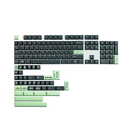 Grüne Wasabi-Tastenkappen, PBT-Sublimation, mechanische Tastatur, Original-Set, personalisierbar, Sushi, 142 Tasten, Tastenkappe, mechanische Tastatur, niedliches Set mit 142 Tasten von Awydky