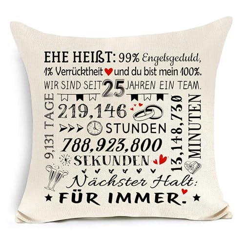 Awyuan 25. Silberhochzeit Geschenk Jubiläumskissenbezug für Ehefrau Ehemann 25 Jahre Ehe Romantisches Geschenk für Paare von Awyuan