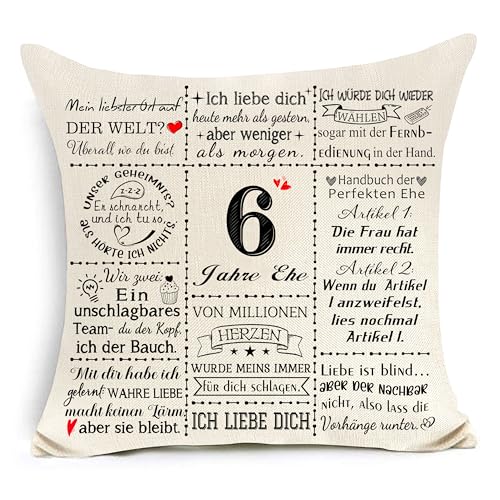 Awyuan 6 Jahre Hochzeitsgeschenk Kissenbezug Originelle Dekoration 6. Hochzeitstag Kissenbezug für Paare Frauen Männer Ehefrau Ehemann Mutter Vater Großeltern Awyuan 6 Jahre Hochzeitsgeschenk Kissenbezug Originelle Dekoration 6. Hochzeitstag Kissenbezug für Paare Frauen Männer Ehefrau Ehemann Mutter Vater Großeltern von Awyuan