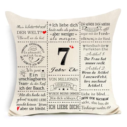Awyuan 7 Jahre Hochzeitsgeschenk Kissenbezug Originelle Dekoration 7. Hochzeitstag Kissenbezug für Paare Frauen Männer Ehefrau Ehemann Mutter Vater Großeltern von Awyuan