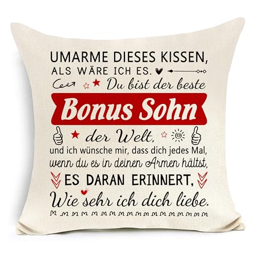 Awyuan Bonus-Sohn-Geschenk von Stiefmutter und Stiefvater Umarme Dieses Kissen als wäre ich es Wohnaccessoire Kissenbezug für Bonus-Sohn Geburtstag Weihnachten Abschlussgeschenk von Awyuan