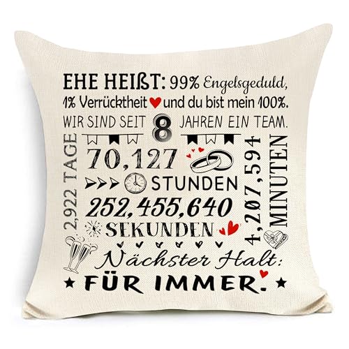 Awyuan Geschenk zum 8. Hochzeitstag Kissenbezug zum Hochzeitstag für Ehefrau Ehemann 8 Jahre Ehe Romantisches Geschenk für Paare von Awyuan