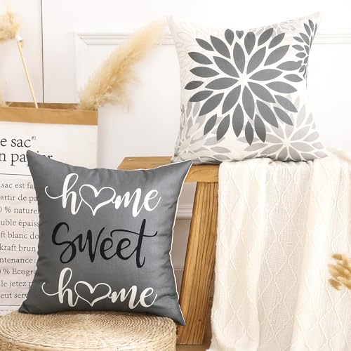 AwzyGous Kissenbezüge Modern Grau Dahlien Blumen Kissenhülle 45x45 cm Sofakissen Zierkissen Couchkissen Dekokissen Deko für Sofa Couch Wohnzimmer Schlafzimmer Außenbereich Deko 2er Set von AwzyGous