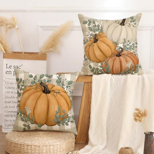 Pillow Case 40x40 cm Herbstdeko Kürbis Blätter Kariert Dekokissen Kissenhülle Sofakissen Bezug Couchkissen Kuschelkissen für Schlafzimmer Wohnzimmer Couch Sofa Sessel Halloween Thanksgiving 2er Set Pillow Case 40x40 cm Herbstdeko Kürbis Blätter Kariert Dekokissen Kissenhülle Sofakissen Bezug Couchkissen Kuschelkissen für Schlafzimmer Wohnzimmer Couch Sofa Sessel Halloween Thanksgiving 2er Set von AwzyGous