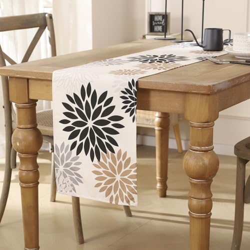 Tischläufer Blumen Braun Schwarz Dahlien Moderne Tischläufer Herbst Table Runner Küche Tisch Läufer Dekoration Tischdecke für Hochzeit Esszimmer Drinnen Urlaub Café Garten Party Dekor 33x183 cm von AwzyGous