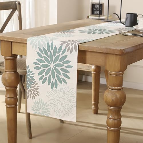 Tischläufer Blumen Salbeigrün Dahlien Tischläufer Boho Leinen Table Runner Küche Tisch Dekoration Tischdecke für Hochzeit Couchtisch Drinnen Urlaub Café Garten Party Dekor 40x100 cm von AwzyGous