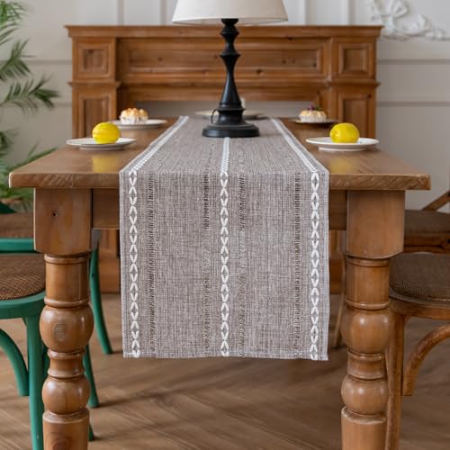 Tischläufer Boho Braun Landhausstil Tischläufer, Abwaschbar Tischdecke Läufer Tisch Dekoration Table Runner für Esszimmer Party Geburtstag Valentinstag Hochzeit Dekor 33x180 cm von AwzyGous