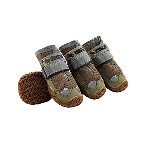 AxBALL Bequeme, atmungsaktive Schuhe for Hunde, reflektierende, verstellbare Riemen, rutschfeste Welpen-Haustierstiefel for mittelgroße Hunde (Color : Army Green, Size : Small) von AxBALL
