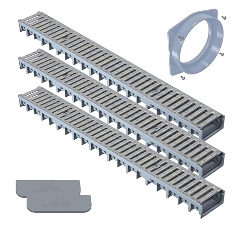 AxHeLL Regentwässerungsrinne mit Schlitzgitter aus verzinktem Stahl, grau, für Entwässerung von Garagen, Gärten, Terrassen, 1 m x 120 mm x 54,5 mm, 3 Stück AxHeLL Regentwässerungsrinne mit Schlitzgitter aus verzinktem Stahl, grau, für Entwässerung von Garagen, Gärten, Terrassen, 1 m x 120 mm x 54,5 mm, 3 Stück von AxHeLL