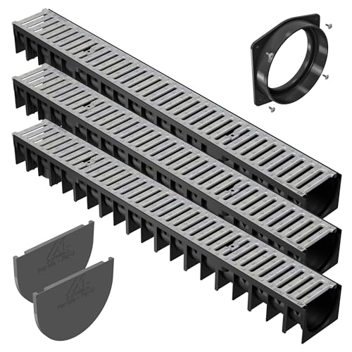 AxHeLL - Entwässerungsrinne befahrbar mit DIY absatzsicherem, Entwässerungsrinne terrasse Stahlrost verzinkt komplett Set für Entwässerung, Garagen, Gärten, Terrassen 1m x 120 x 92mm (3 Stück) von AxHeLL