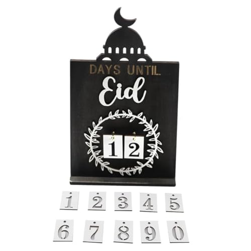 Axaooqeld Countdown-Kalender Eid Al-Fitr Desktop-Ornament Kalender Bis Eid Al-Fitr Countdown-Dekorationen Holzbauernhaus Einfach zu Verwenden -B von Axaooqeld