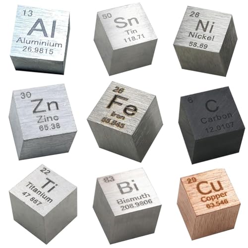 Axaooqeld Pack mit 9 Stück Metallelementwürfeln - Dichtewürfel-Set für eine Sammlung Des Periodensystems der Elemente - 0,39 von Axaooqeld