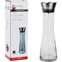 AXENTIA Glas-Glaskaraffe 1200 ml mit Edelstahldeckel, Ø 10 x H34 cm, Wasser Kanne mit präzisem Ausgießer, integriertes Sieb, Wasser Karaffe von Axentia
