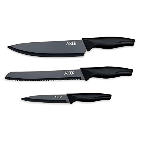 Axer Küchen Messerset Schwarz - Scharfe Küchenmesser - 3-teilig Messer Set Scharf Küche - Kitchen Knife Set - Küchenmesser Schwarz von Axer