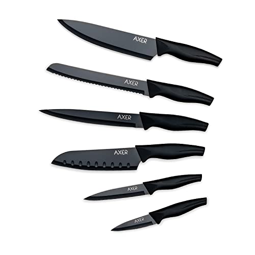 Axer Küchen Messerset Schwarz - Scharfe Küchenmesser - 6-teilig Messer Set Scharf Küche - Kitchen Knife Set - Küchenmesser Schwarz Axer Küchen Messerset Schwarz - Scharfe Küchenmesser - 6-teilig Messer Set Scharf Küche - Kitchen Knife Set - Küchenmesser Schwarz von Axer