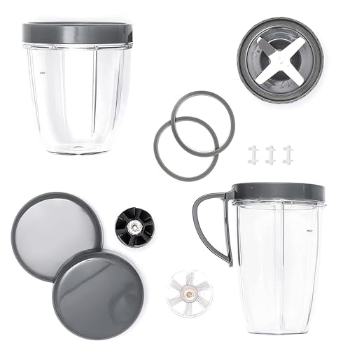 Axer 14-tlg. Ersatzteile kompatibel mit Nutribullet 600W & 900W - Smoothie Becher mit Deckel (680ml / 511ml) und Deckelring Dichtungen Stoßpolster Mixer Klinge und Zahnräder von Axer