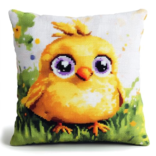 AxiangziK Cartoon-Tiere Latch Hook Kits Cushion Cover,Ein Küken mit großen Augen,Latch Hook Embroidery for Adults and Beginners Pillow Case Sofa Cushion Cover Craft Kits,17x17in von AxiangziK