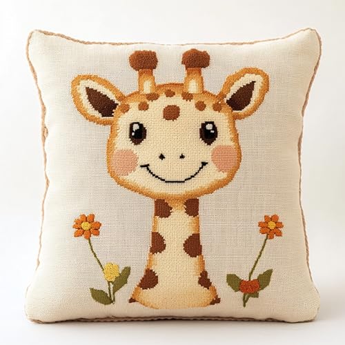 AxiangziK Cartoon-Tiere Latch Hook Kits Cushion Cover,Eine süße kleine Giraffe,Latch Hook Embroidery for Adults and Beginners Pillow Case Sofa Cushion Cover Craft Kits,17x17in von AxiangziK