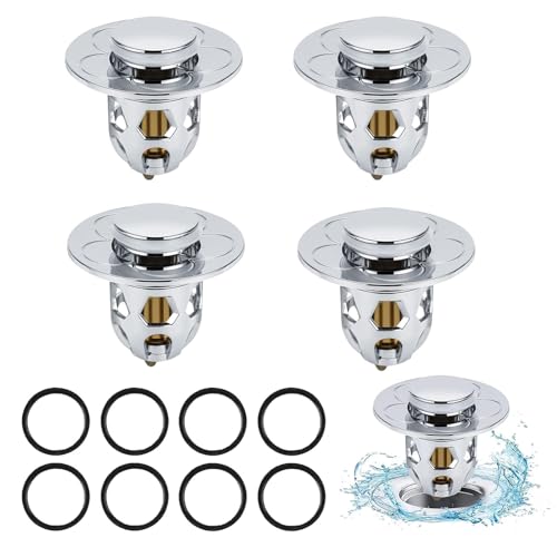 4 Stück Abflussstopfen Waschbecken,Rückprall Kern Push-Typ Waschbeckenstöpsel Abfluss Sieb Universal Pop Up Abflusssieb mit Anti Clogging Sieb für Ablaufgarnitur Waschbecken Badewanne Küche von Axijobs