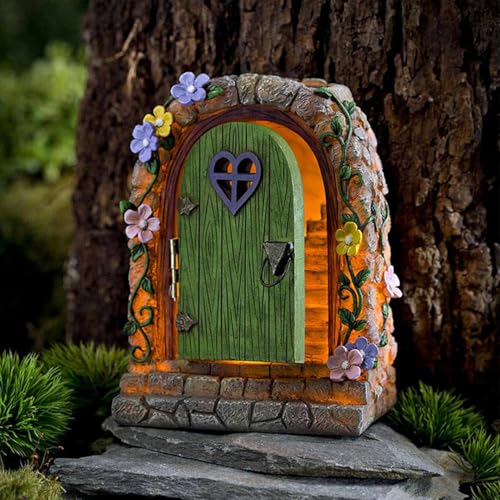 Feentür Garten,Solarlichter Feen-Tür Gartendeko,Miniatur Feengarten Haustür,Glow in The Dark Miniatur für Baumstamm,Retro und Mystische Elfentür Baum,Outdoor Statuen Bäume Fairy Tree Dekorationen von Axijobs