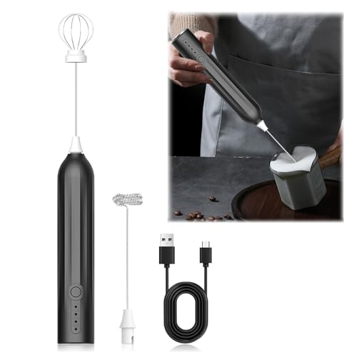 Milchaufschäumer Elektrisch Stab mit Doppeltem Quirl,USB ​Handheld Milchschäumer, Melektrischer Schneebesen 3 Geschwindigkeiten für Handmixer Milk Frother Milchschaum Eiermixer Kaffee Cappuccino Latte von Axijobs