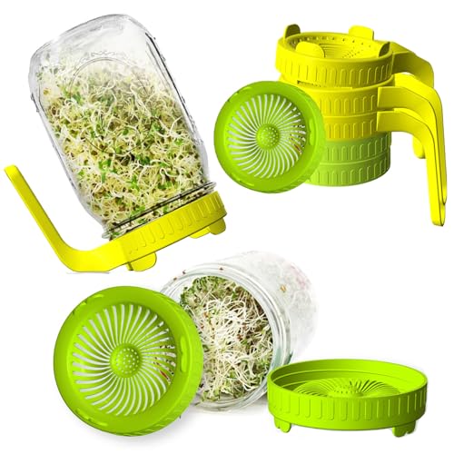 Axim Keimglasdeckel, Sprossen-Anzuchtset für Einmachgläser mit breiter Öffnung, Keimset, Keimset, Sprouten-Maker für Brokkoli, Alfalfa, Rettich, Klee, Mungbohnen, Salat, Mix-Sprossen (6 Stück, 3 gelb von Axim