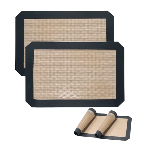 Axinost Backmatte, 2er Set Silikonmatte Backen, 30x21cm, Wiederverwendbar, BPA frei, Antihafte, Silikon Backunterlage Dauerbackmatte für Plätzchen Brot Fondant Gebäck Pizza von Axinost