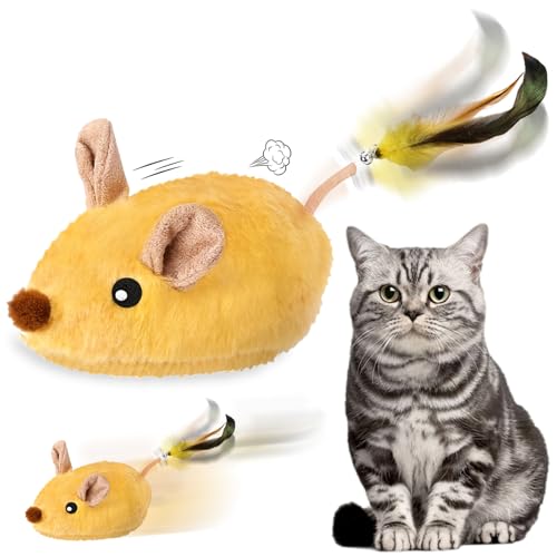 Axinyijia 2025 Neues Katzenspielzeug Maus Selbstbeschäftigung, Magic Maus Katze mit Federschwanz, Interaktives Katzen Spielzeug Cat Toy Mouse von Axinyijia