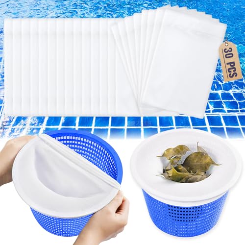 Axinyijia 30 Stück Skimmer Socken, Skimmer Netz Pool Zubehör, Skimmersocken zur Feinfilterung, Wiederverwendbar Skimmerfilter Socke von Axinyijia
