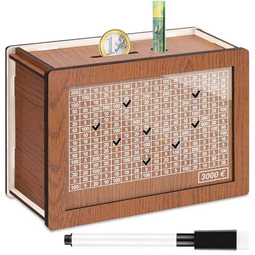 Axinyijia Spardose aus Holz, Wiederverwendbare Sparbox mit Zähler zum Ankreuzen, Sparschwein mit Marker für Kinder Erwachsene Money Saving Box von Axinyijia