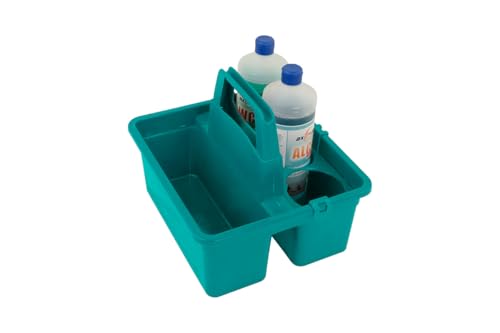 Axis Line Praktische Tragebox für 1-Liter-Flaschen, Ordnungsbox Korb, Kunststoff, Rechteckig, 3 runde Flaschen, geteilt in zwei Fächer, fester starrer Griff von Axis Line