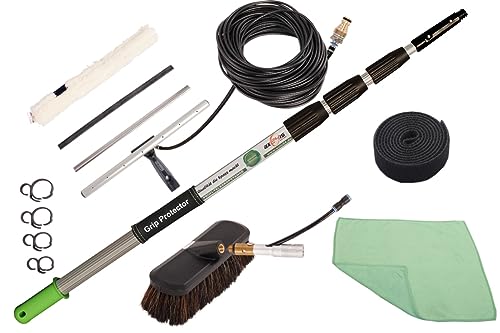 Axis Line | Set 4m Wasserteleskopstange | für Glas- Solar- Wintergarten-Reinigung | mit Bürste, Wischer, Teleskopstange | passend auf Axis Line Teleskopstangen | Wasserführung im Aussenschlauch von Axis Line