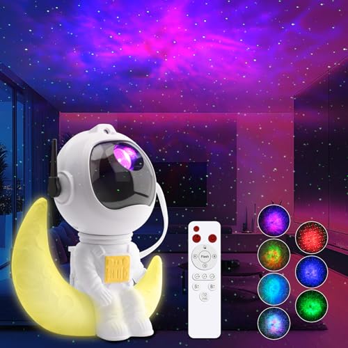 LED Astronaut Sternenhimmel Projektor - Galaxy Projector mit Mondlampe, Fernbedienung & Timer, 360° Rotation Schlafzimmer Sternenlicht Projektor Geschenk für Kinder und Erwachsen (K960) von AxiwoIntl