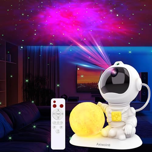 LED Astronaut Sternenhimmel Projektor - Galaxy Projector mit Mondlampe, Fernbedienung & Timer, 360° Rotation Schlafzimmer Sternenlicht Projektor Geschenk für Kinder und Erwachsen (K980) von AxiwoIntl