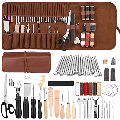 Leather Craft Tools Leather Sewing Kit Leather Carving Tools Leather Craft Making Leather Working Tools Kit with Custom Storage Bag for Cutting Punching Sewing Carving Leather Craft Tools Leather Sewing Kit Leather Carving Tools Leather Craft Making Leather Working Tools Kit with Custom Storage Bag for Cutting Punching Sewing Carving von Axmru