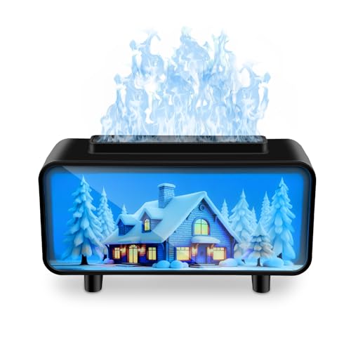 3 in 1-Diffusor für ätherische Öle, Axrye Luftbefeuchter mit Simulationsflamme bunter Lichtnebel Diffusors wasserloser Luftdiffusor mit automatischer Abschaltung elektrischer Diffusor mit kühlem Nebel von Axrye