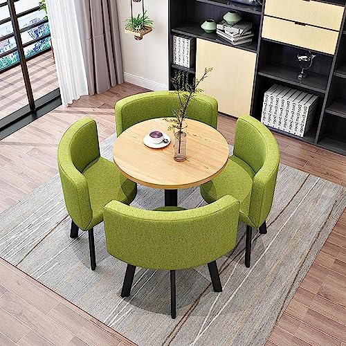 Essgruppe mit Esstisch und 4 Esszimmerstühlen， Runder Esstisch, Tisch- und Stuhlkombination, 60 cm schlichter Büro-Rezeptionsschreibtisch und Stuhl-Set, runder Tisch, Café-Freizeittisch, mit 4 Stühlen von Axties