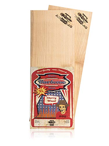 Axtschlag XL Grillbretter Kirsche, 2 Wood Planks für größere Filets & Braten, schonendes Garen mit aromatischer Rauchnote & zum Servieren, für alle Grills & Smoker, 400x150x11 mm, mehrfach verwendbar von Axtschlag