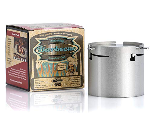Axtschlag Räucherbox Smoker Cup, für Räuchermehl und Räucherchips in Kohle-, Gas- und Elektrogrills, extra starker Edelstahl, inkl. Deckel, 90 x 80 mm von Axtschlag