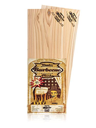 Axtschlag XL Grillbretter Zedernholz, 2 Wood Planks für Filets & Braten, schonendes Garen mit aromatischer Rauchnote & zum Servieren, für alle Grills & Smoker, 400x150x11 mm, mehrfach verwendbar von Axtschlag