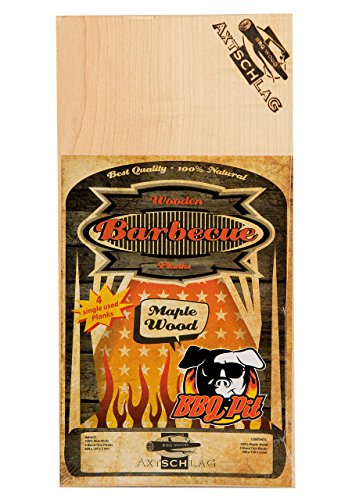Axtschlag Einmal-Grillbretter Ahorn, BBQ Pit Edition, 4 extra dünne Single Use Planks zum schonenden Garen mit aromatischer Rauchnote auf jedem Grill, 300 x 150 x 2 mm von Axtschlag