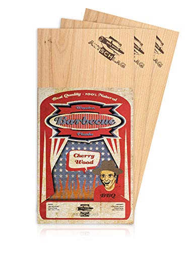 Axtschlag Grillbretter Kirschholz, 3 Wood Planks zum schonenden Garen mit aromatischer Rauchnote und Servieren, für alle Grills & Smoker, 300x150x11 mm, mehrfach verwendbar von Axtschlag