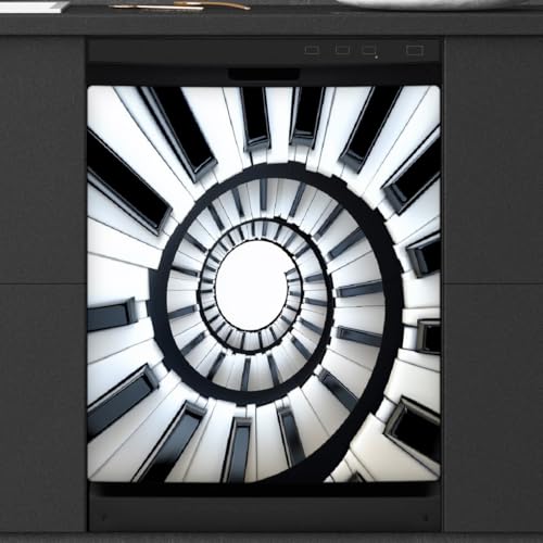 Spiral Piano Key Retro Black White Dishwasher Magnet Cover Sticker for Kitchen Appliance Decor,Reusable Magnetic Refrigerator Covers Fridge Panel Decal von Axurera